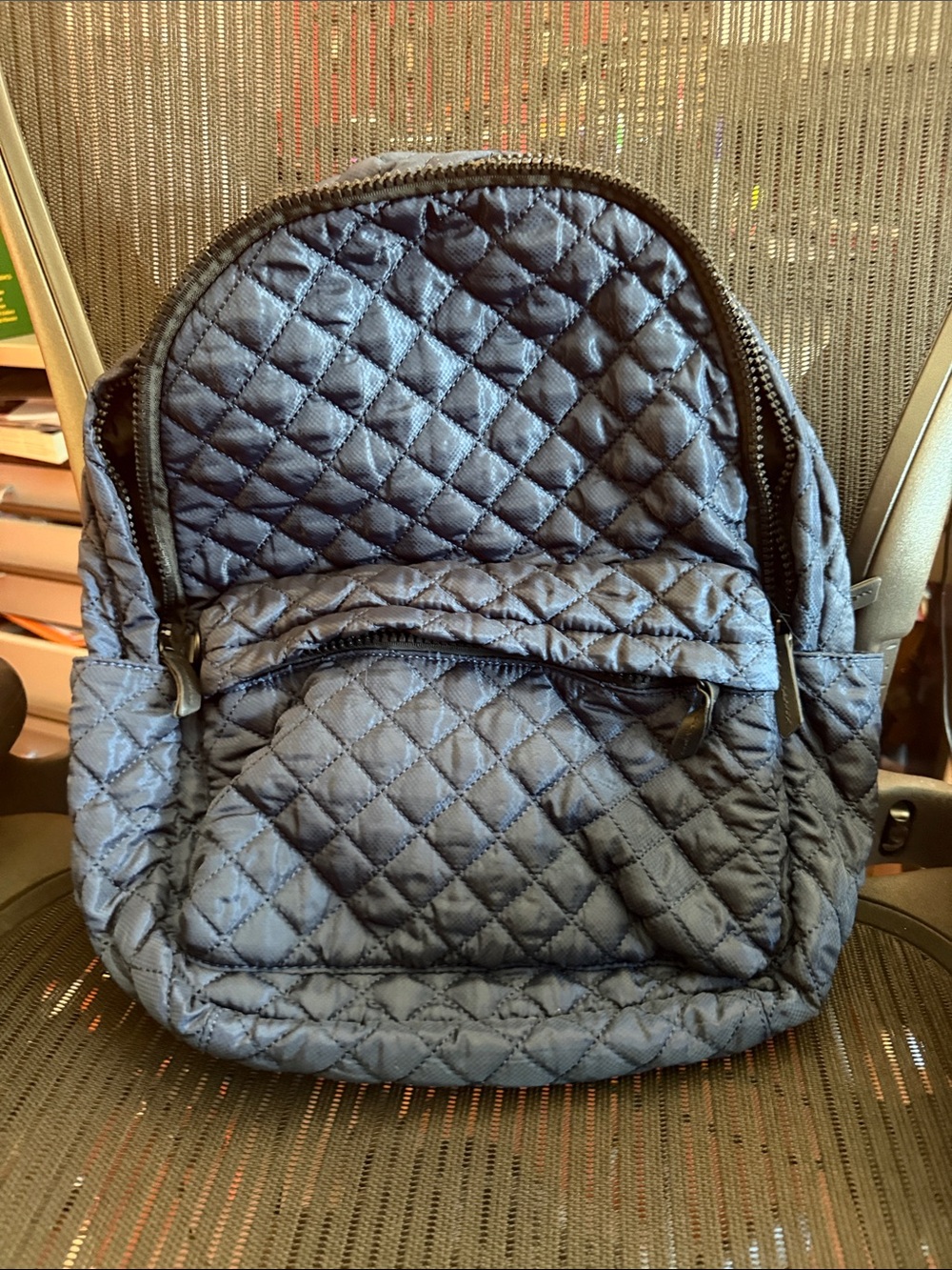 ⁠VIV & VINE Quilted Nylon Backpack Navy Blue Puffer Bag Work Travel⁠